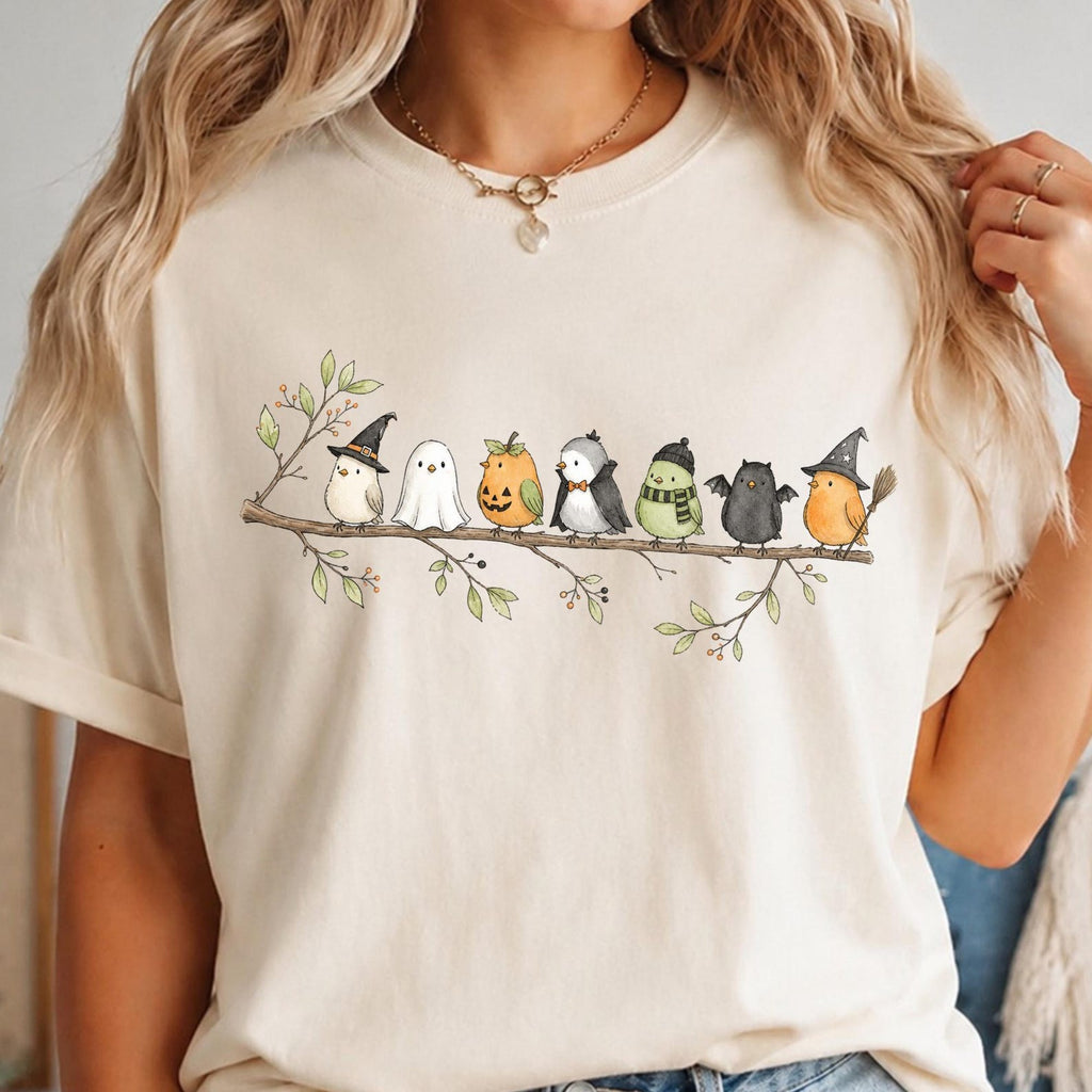 Halloween Bird Shirt, Birds on a Branch Tee, Cute Spooky Costume Birds, Bird Lover Gift, Comfort Colors® Fall Nature Lover Shirt