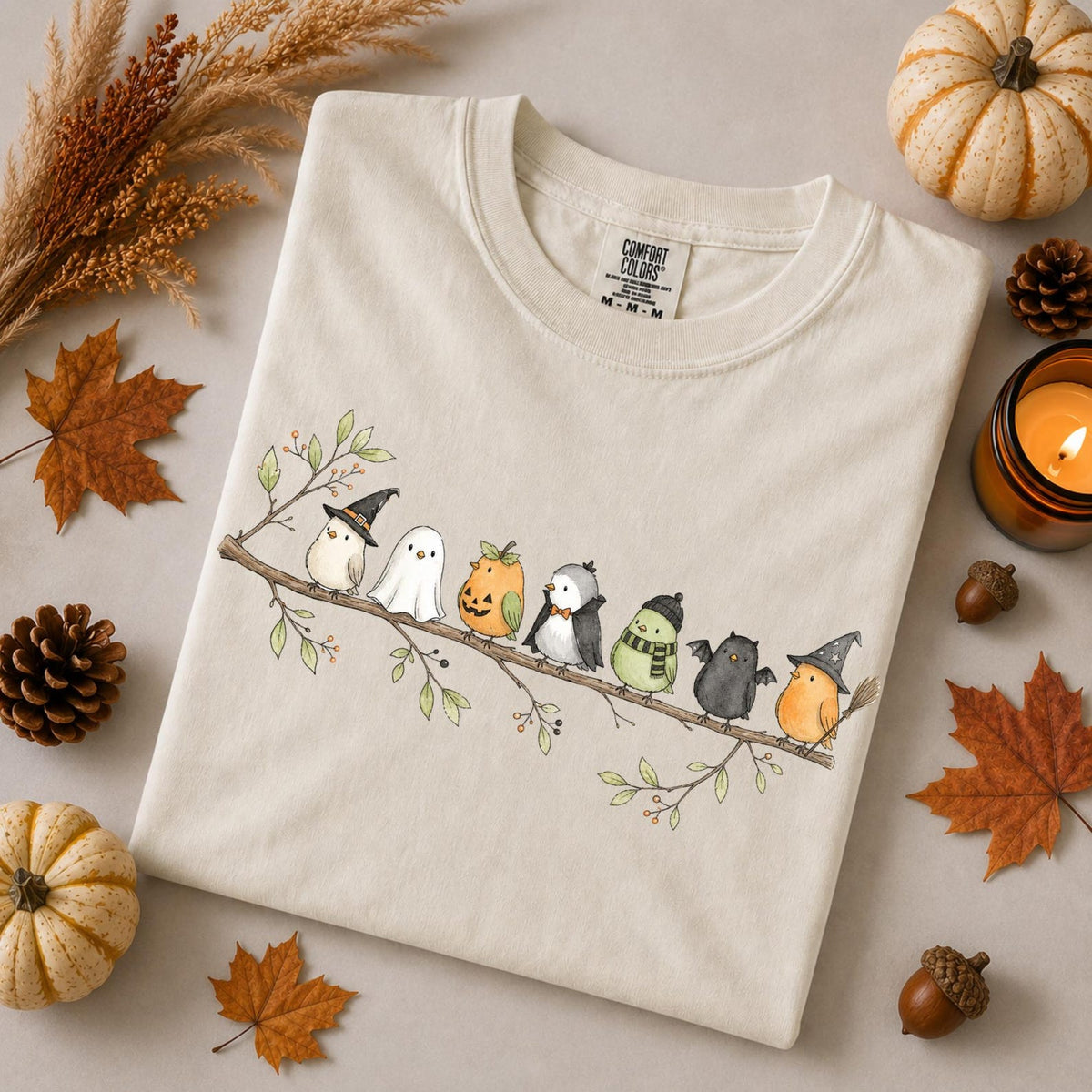 Halloween Bird Shirt, Birds on a Branch Tee, Cute Spooky Costume Birds, Bird Lover Gift, Comfort Colors® Fall Nature Lover Shirt