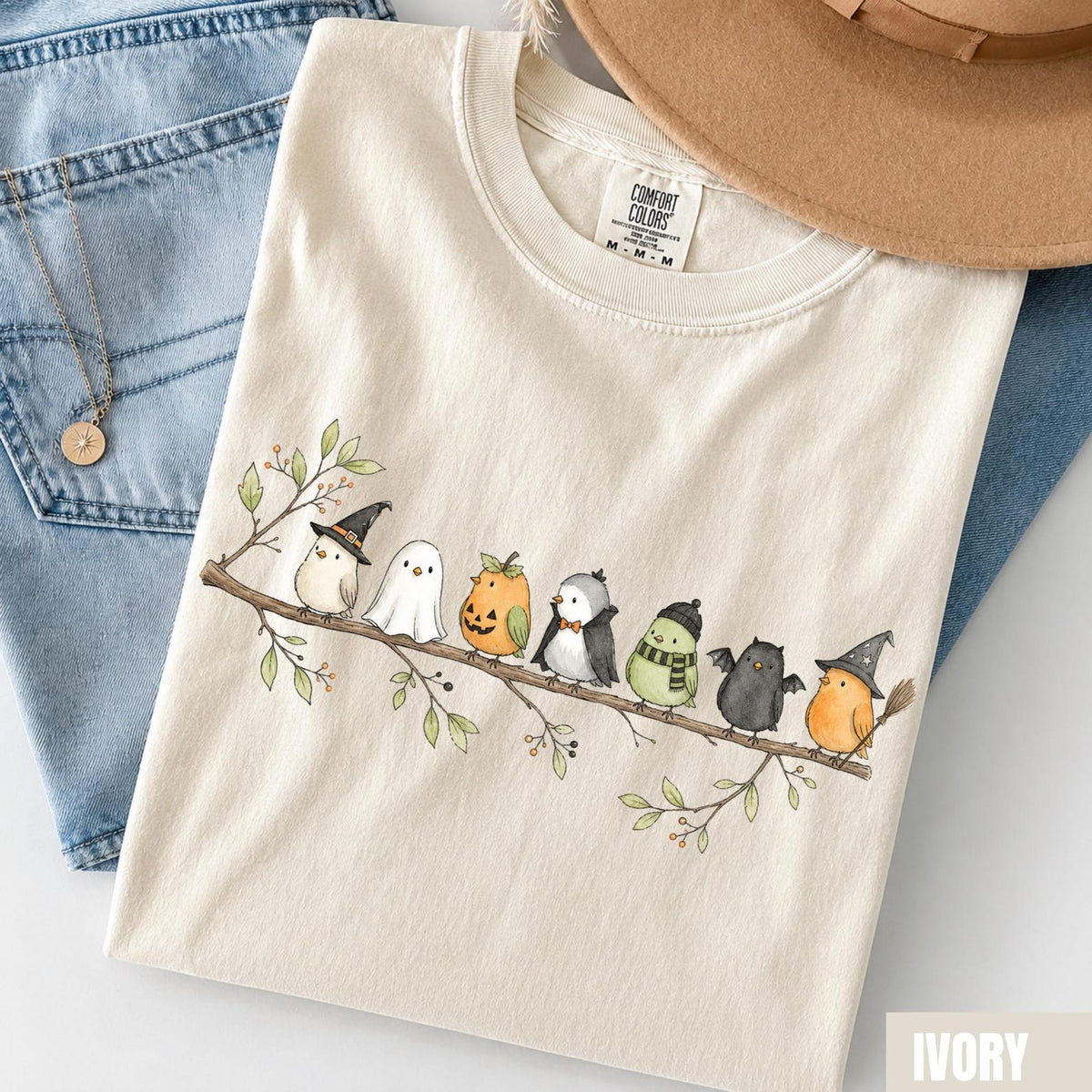 Halloween Bird Shirt, Birds on a Branch Tee, Cute Spooky Costume Birds, Bird Lover Gift, Comfort Colors® Fall Nature Lover Shirt