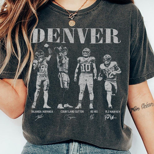 Denver Football Vintage Comfort Colors Shirt, Bo Nix Courtland Sutton Shirt, Talanoa Hufanga Football Game Day Tee